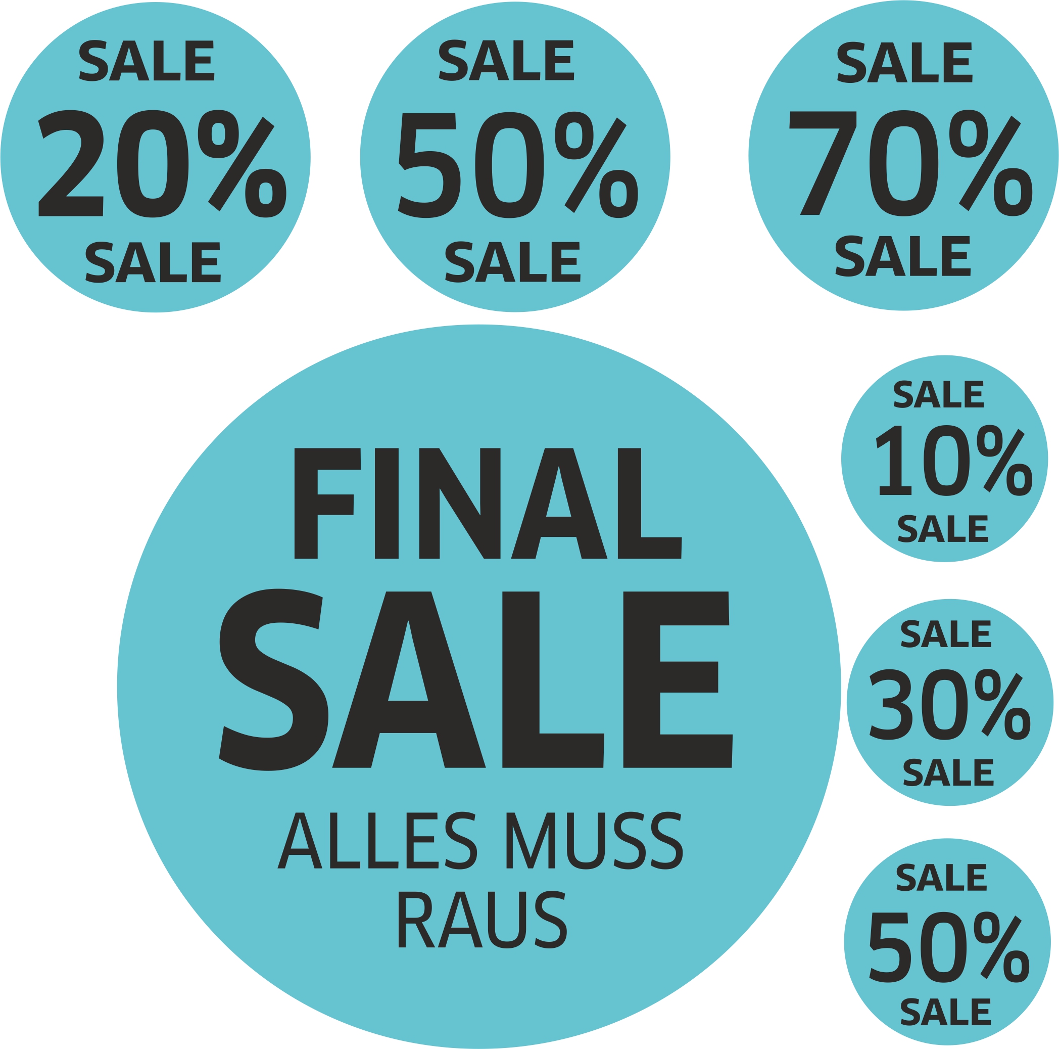 7x SALE Aufkleber Set, Farbe blau-schwarz – Rabatt Sticker für Schaufenster | Final Sale & Reduziert | SSV WSV Ausverkauf Werbeaufkleber 