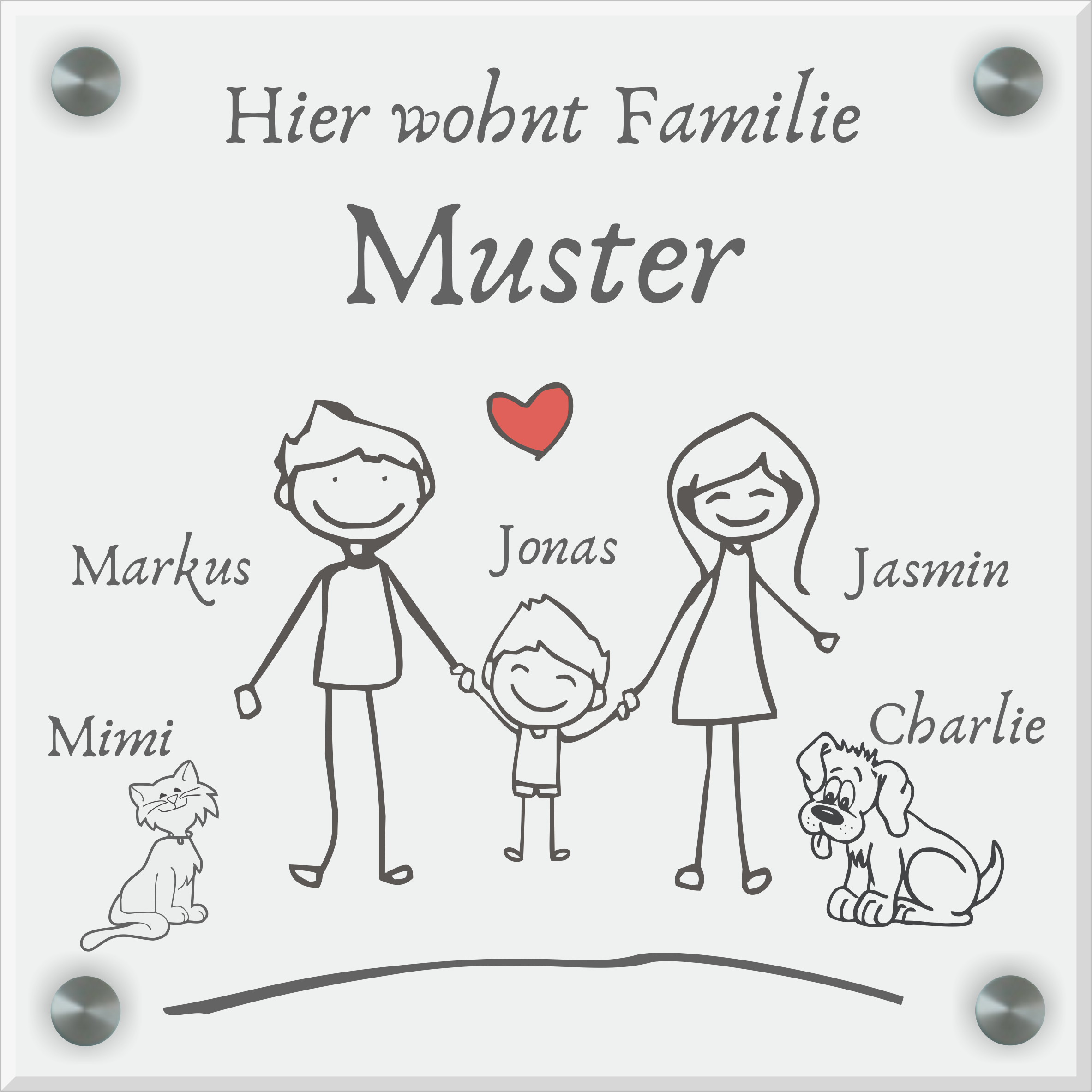 Familienschild Design 4 | 20 cm x 20 cm aus Acryl oder Glas 