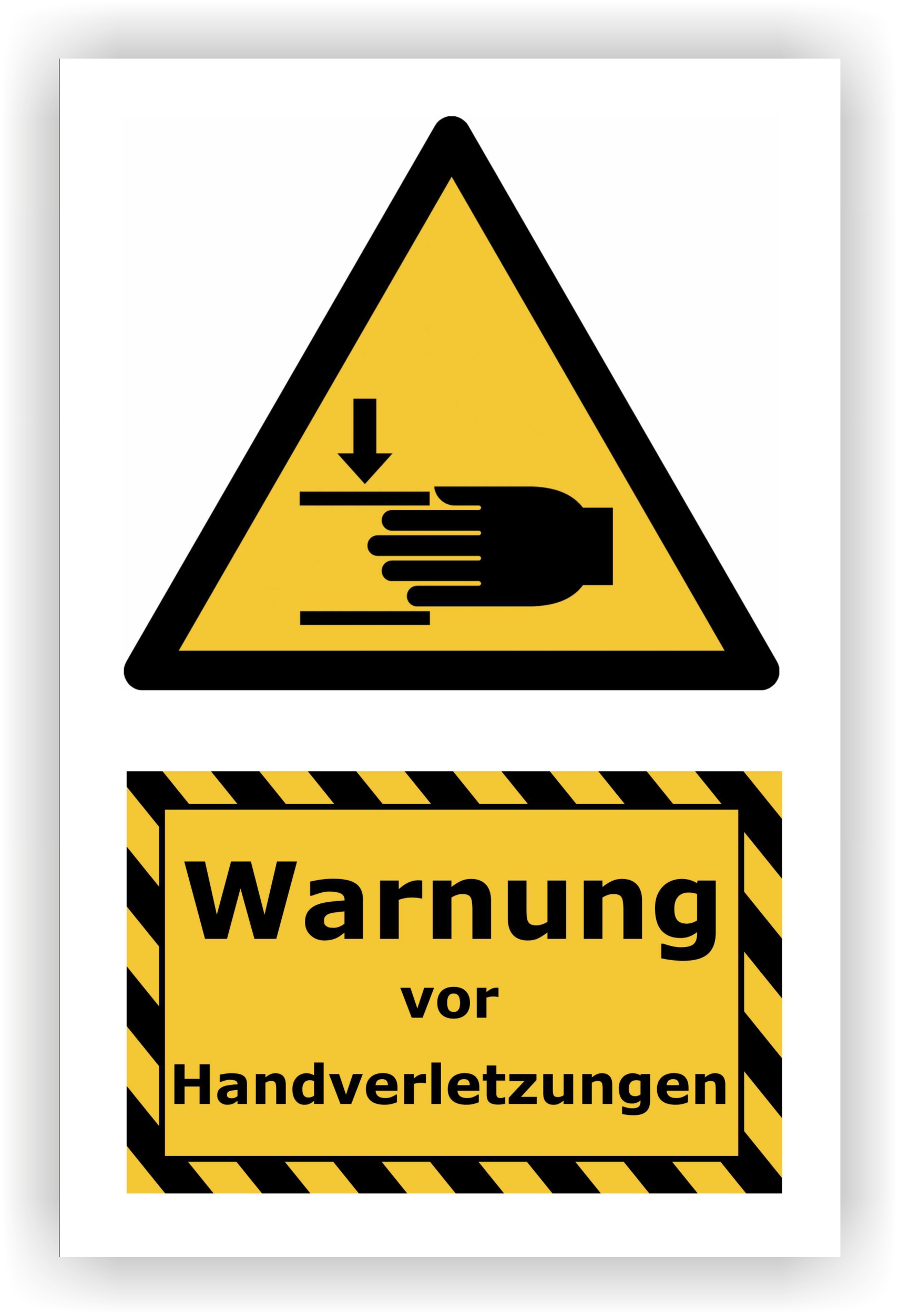 Kombi-Warnschild »Warnung vor Handverletzungen« — 20 × 30 cm