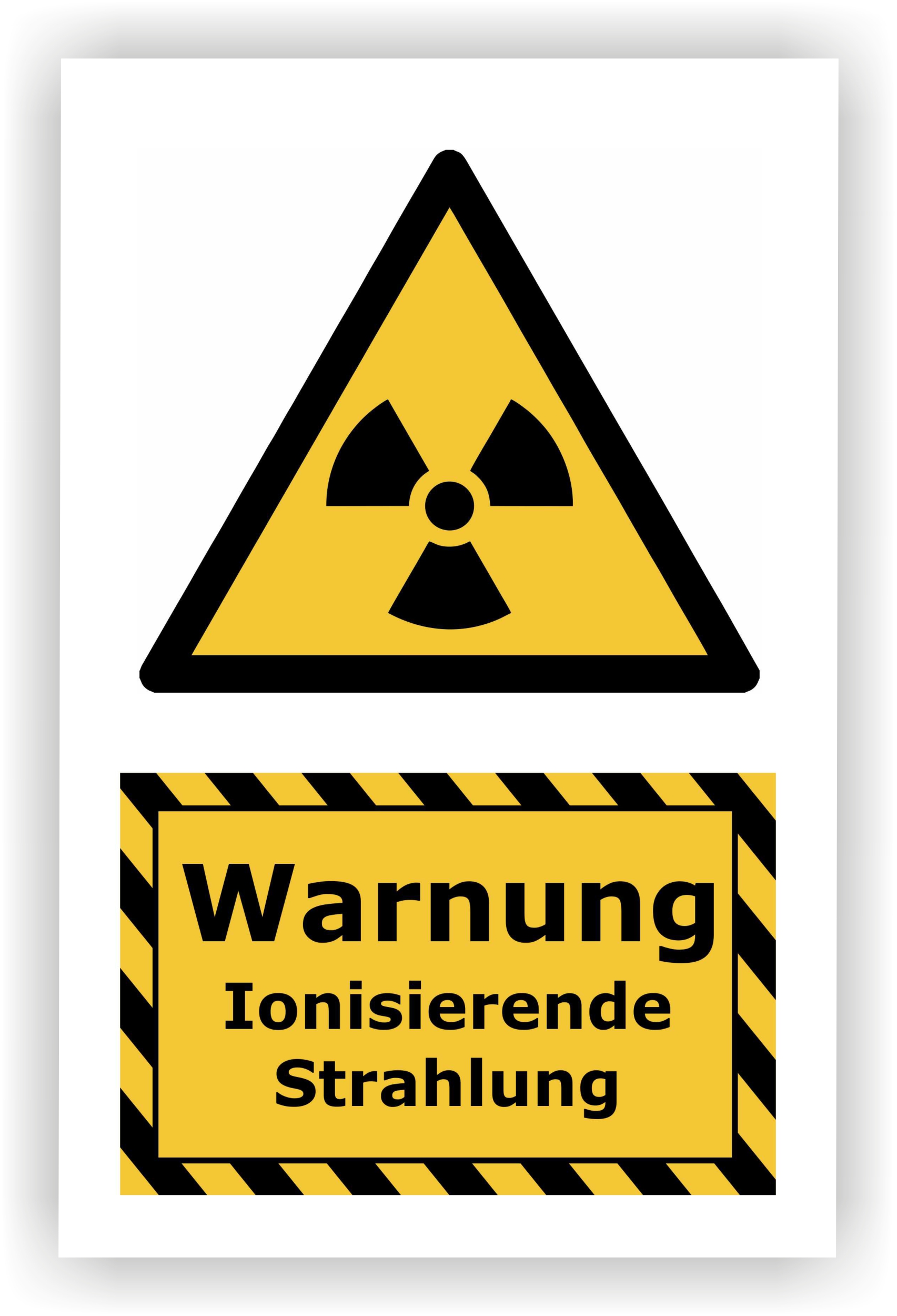 Kombi-Warnschild »Ionisierende Strahlung« — 13 × 20 cm