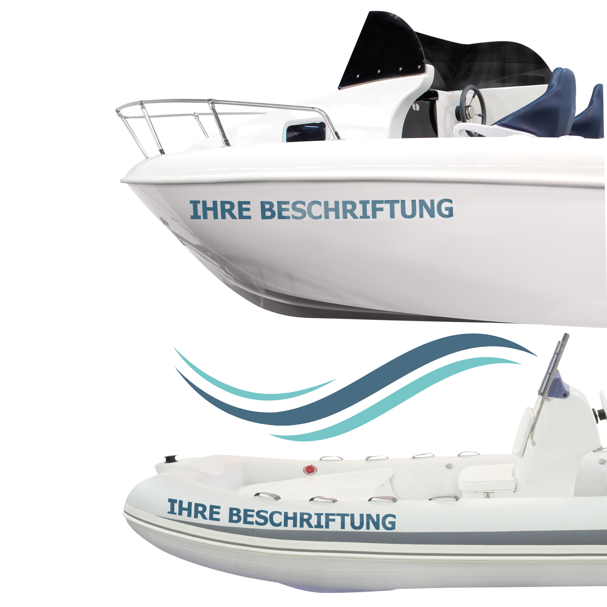 Bootsbeschriftung: Personalisierte Aufkleber (Höhe 10-15 cm) für beide Seiten von Schlauchbooten, Katamaranen, Yachten