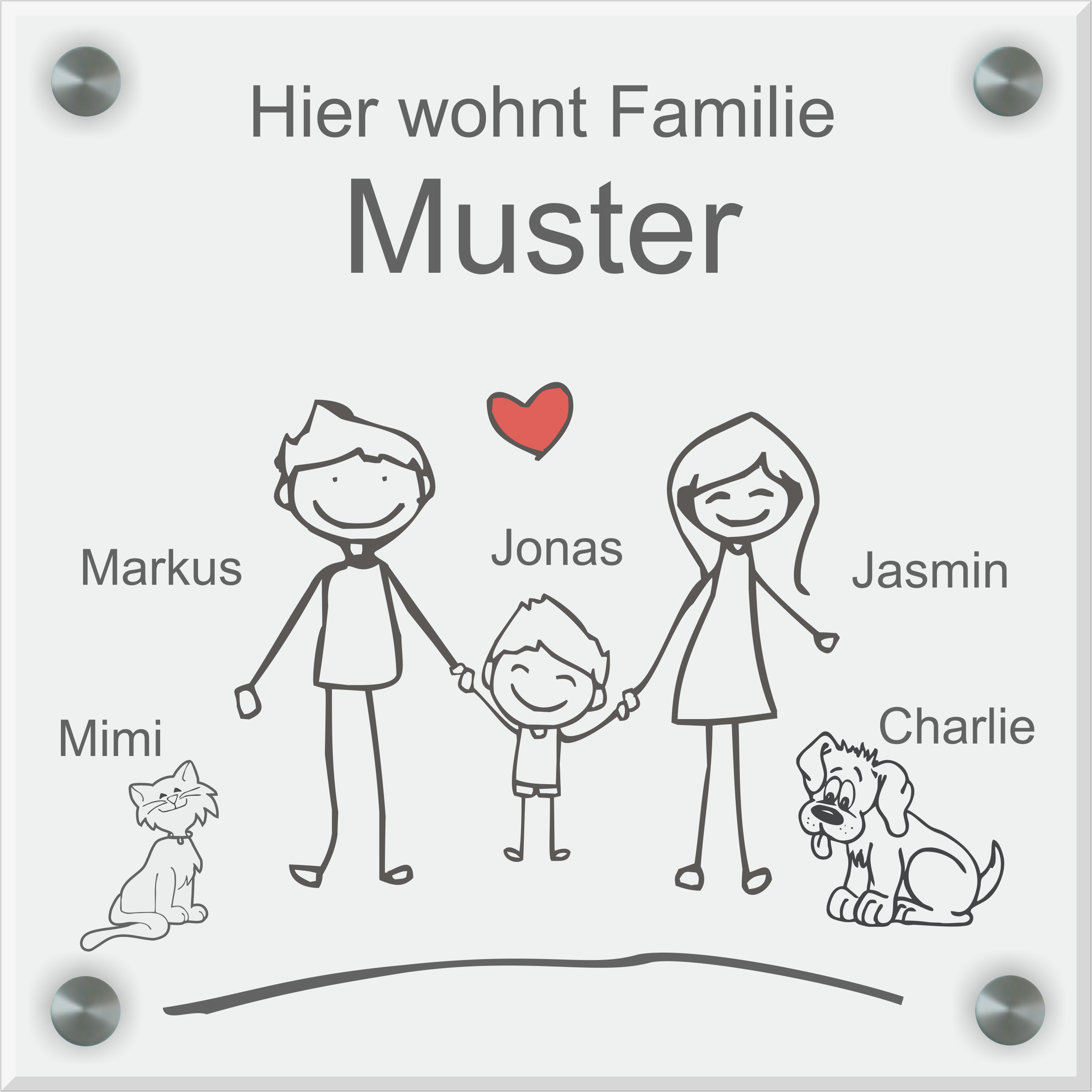 Familienschild Design 4 | 20 cm x 20 cm aus Acryl oder Glas 
