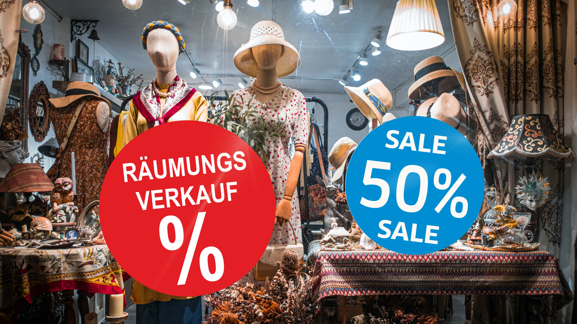 50% SALE Aufkleber Schaufenster Rabatt Ausverkauf Schlussverkauf SSV WSV % — Farbe: Blau-Weiß