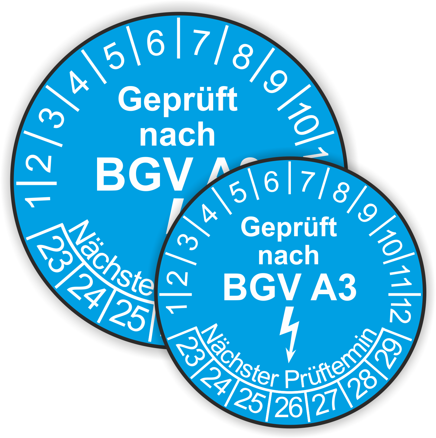 Prüfplaketten BGV als Aufkleber — 60 Stück — Ø 20 oder 30 mm — Farbe: Blau