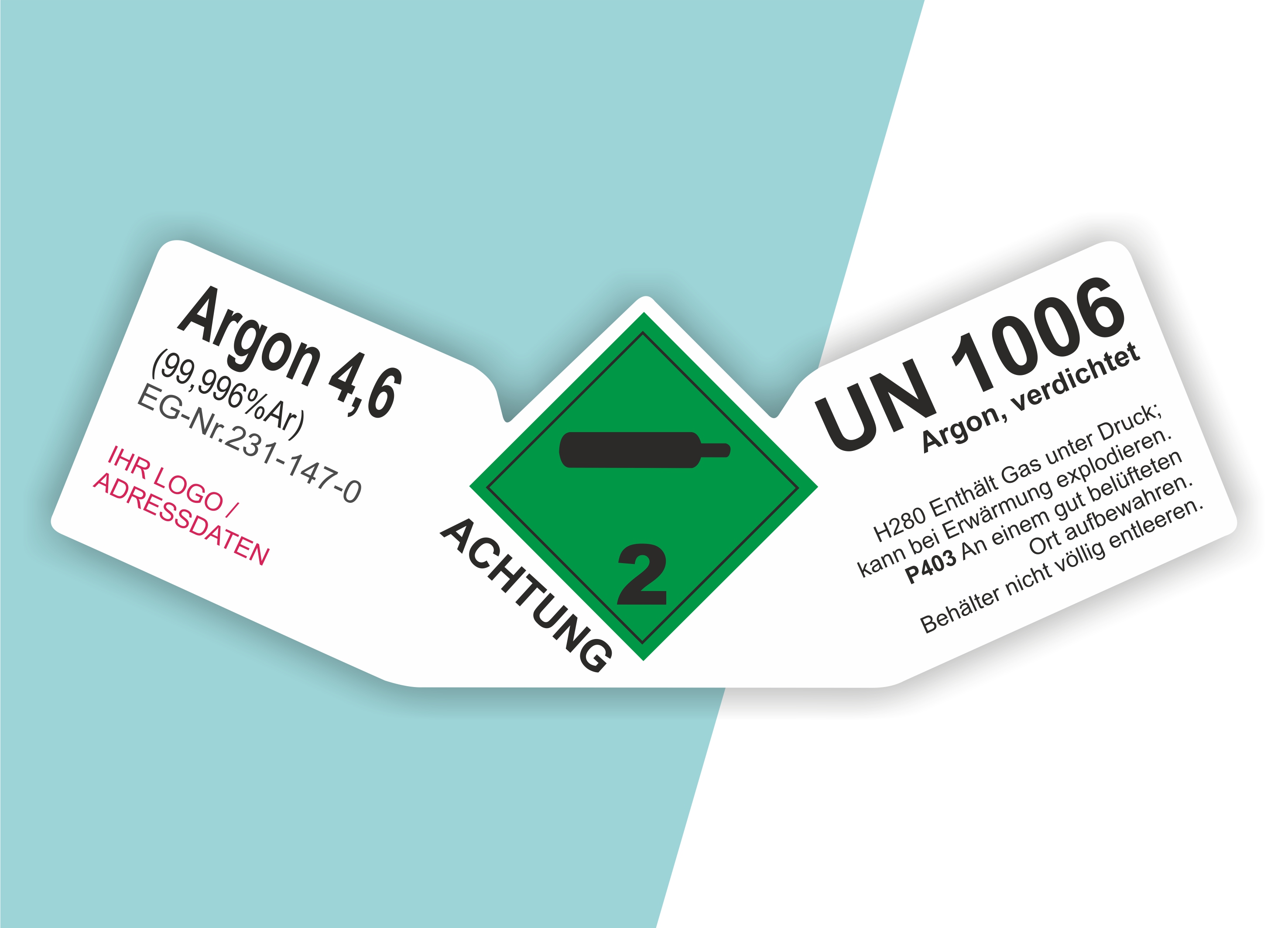 Gefahrgut-Aufkleber "Argon" mit individueller Adresse & Logo