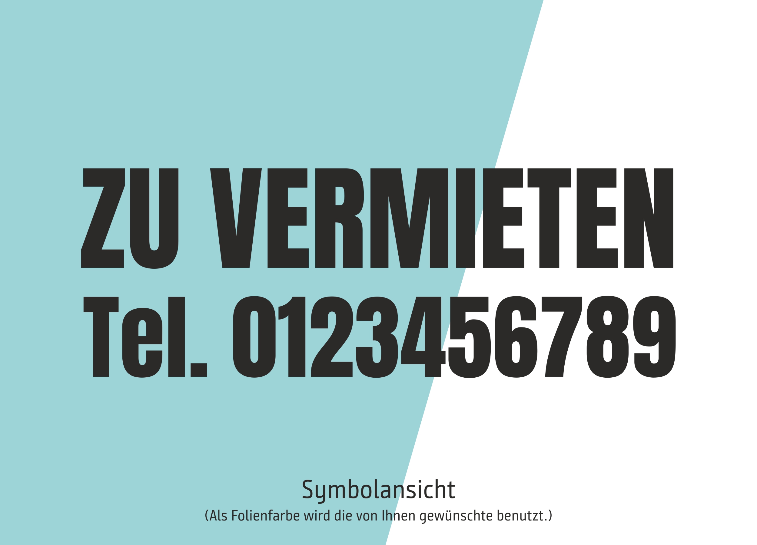 Aufkleber / Schriftzug „ZU VERMIETEN“ mit Telefonnummer — Schaufenster-Beschriftung