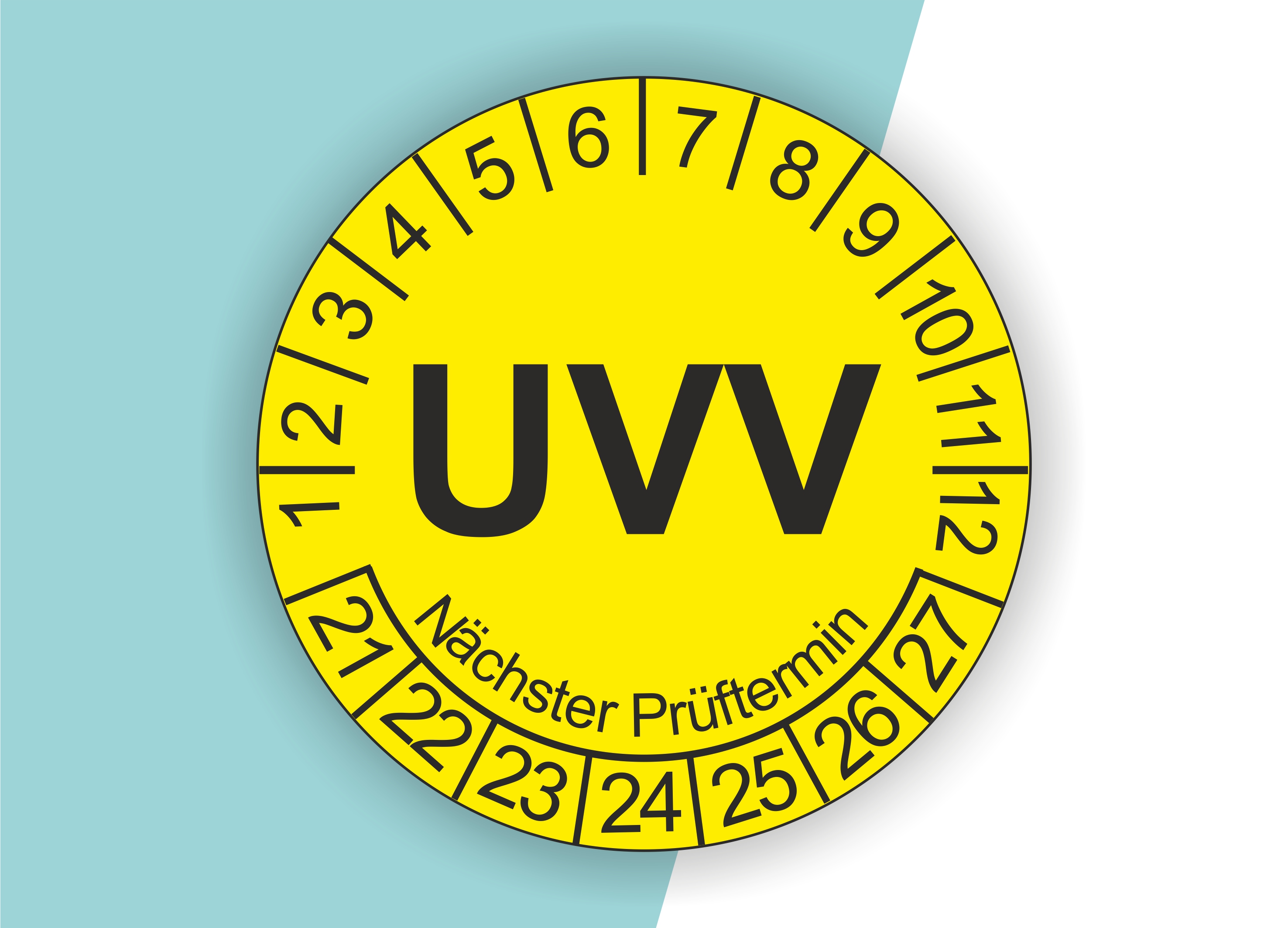 Prüfplaketten UVV als Aufkleber — 60 Stück — Ø 20 oder 30 mm — Farbe: Gelb