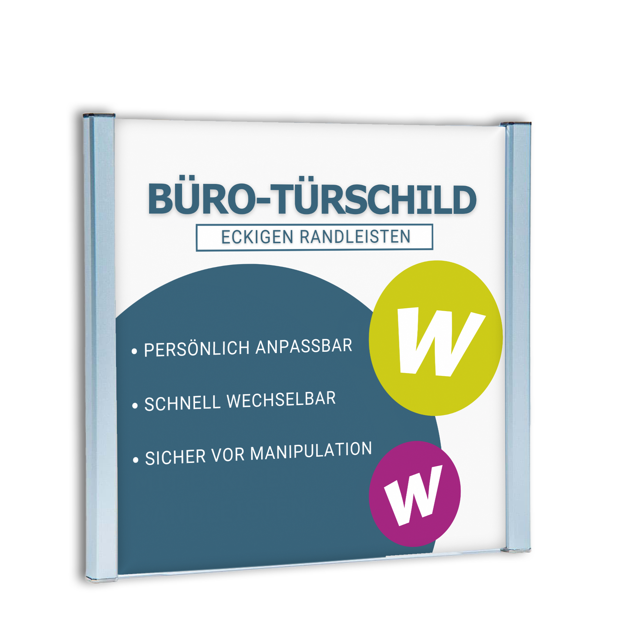 Türschild  mit eckigen Randleisten in silber oder RAL Wunschton