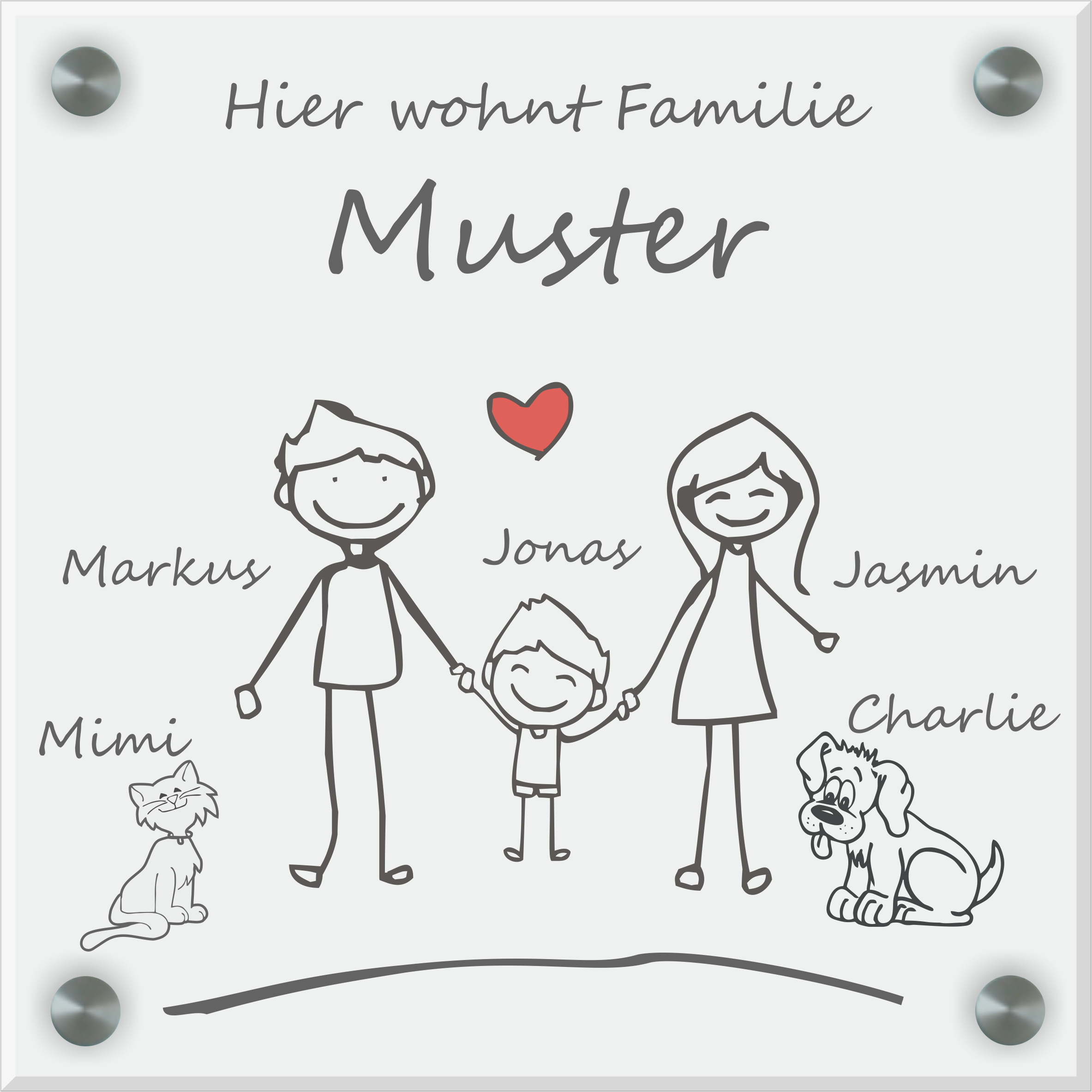 Familienschild Design 3 | 20 cm x 20 cm aus Acryl oder Glas
