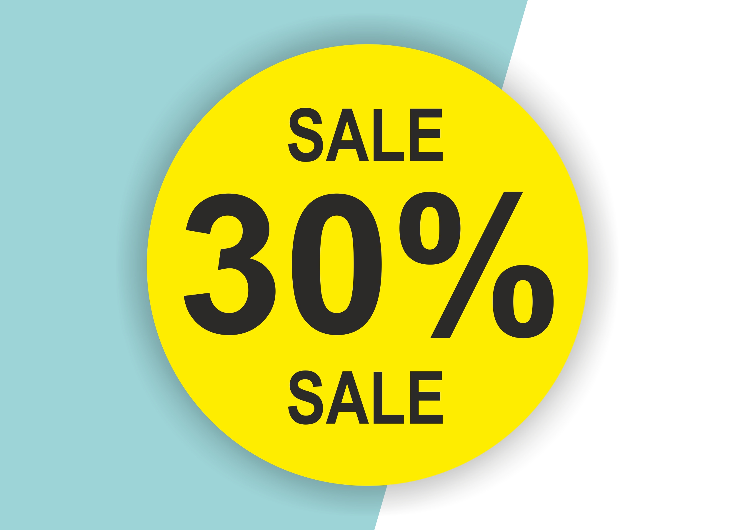 30% SALE Aufkleber Schaufenster Rabatt Ausverkauf Schlussverkauf SSV WSV % — Farbe: Gelb-Schwarz