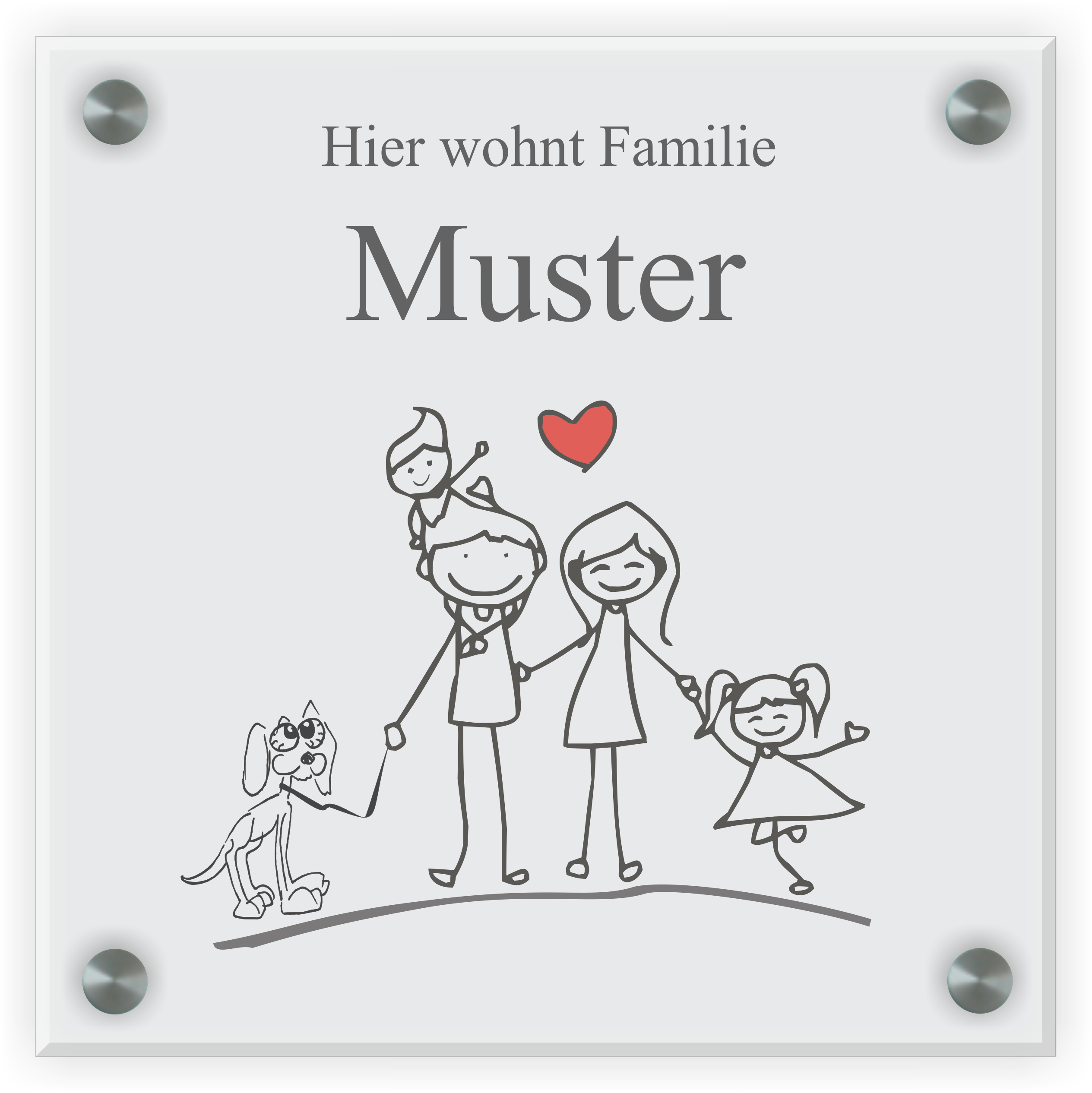 Familienschild Design 1 | 20 cm x 20 cm aus Acryl oder Glas