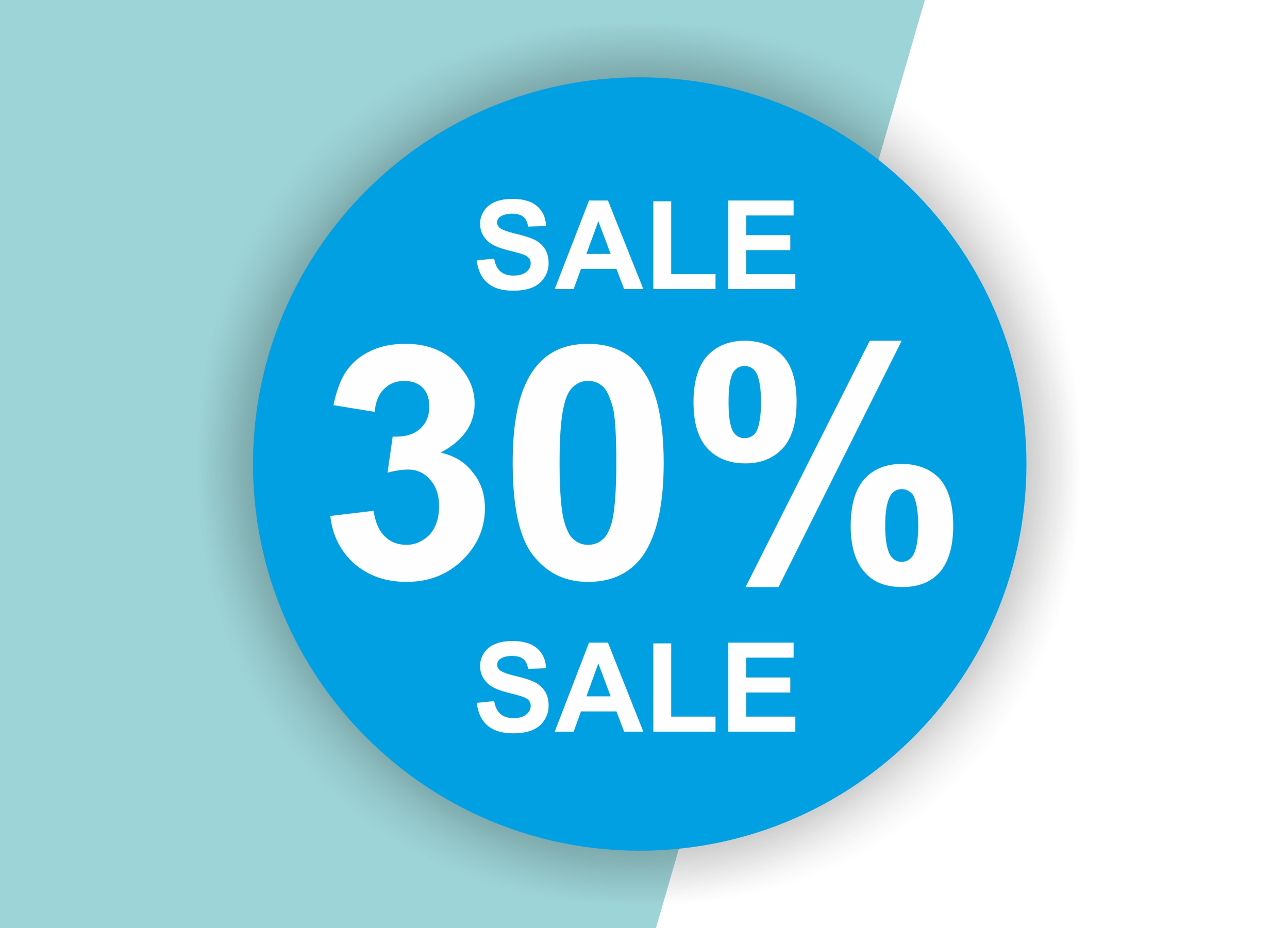 30% SALE Aufkleber Schaufenster Rabatt Ausverkauf Schlussverkauf SSV WSV % — Farbe: Blau-Weiß
