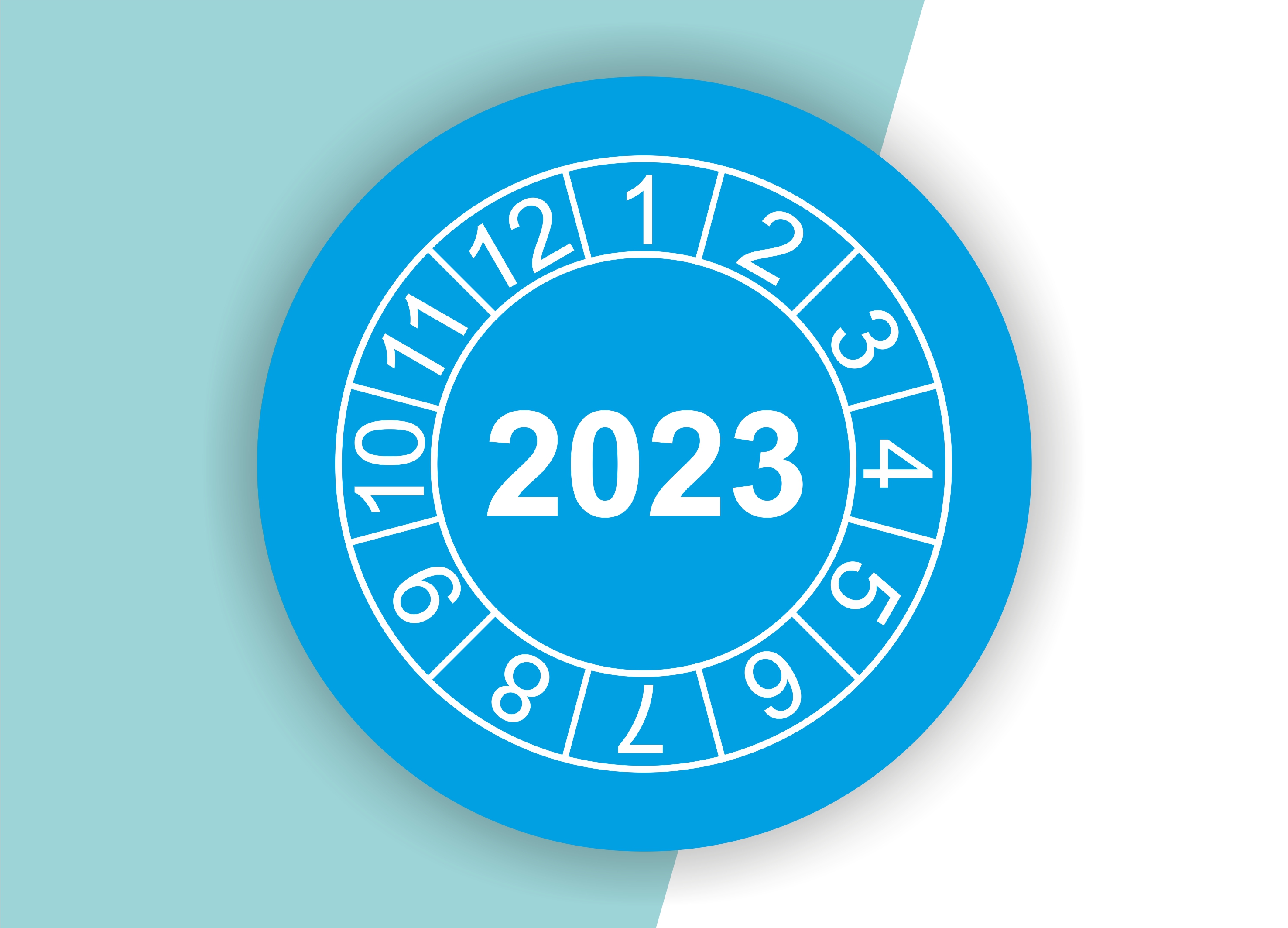 Prüfplaketten / Jahresplaketten "2023" als Aufkleber — 60 Stück — Ø 20 oder 30 mm 