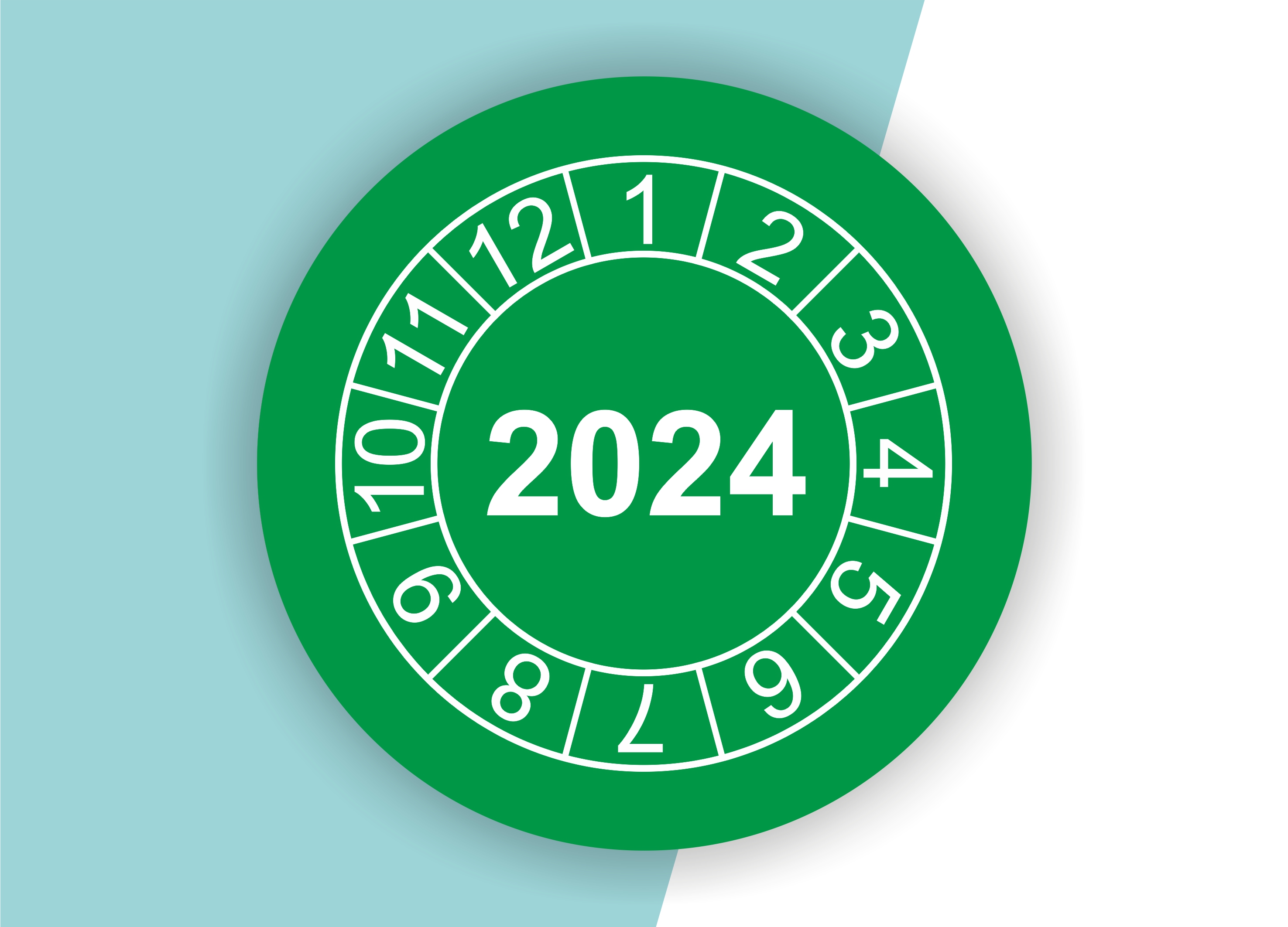 Prüfplaketten / Jahresplaketten "2024" als Aufkleber — 60 Stück — Ø 20 oder 30 mm 