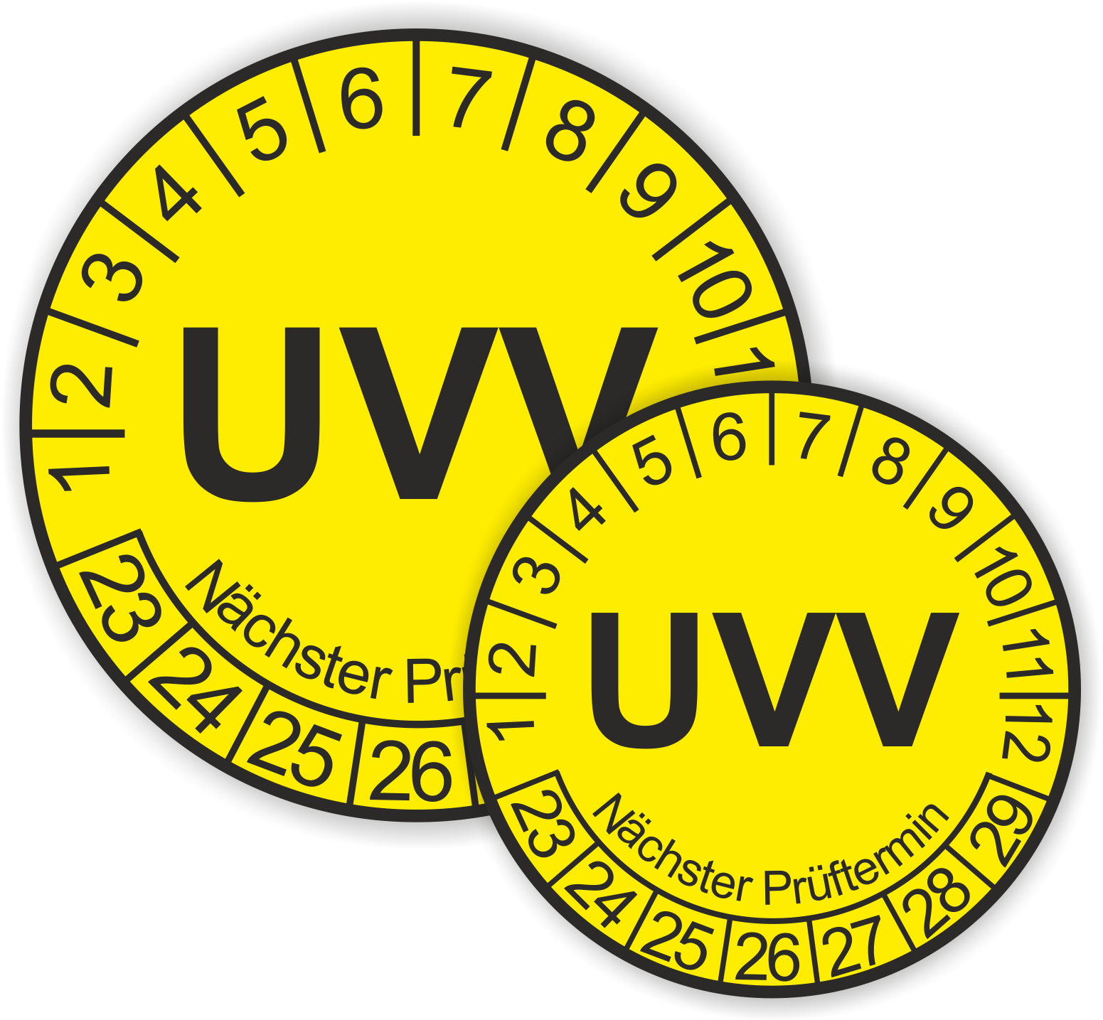 Prüfplaketten UVV als Aufkleber — 60 Stück — Ø 20 oder 30 mm — Farbe: Gelb