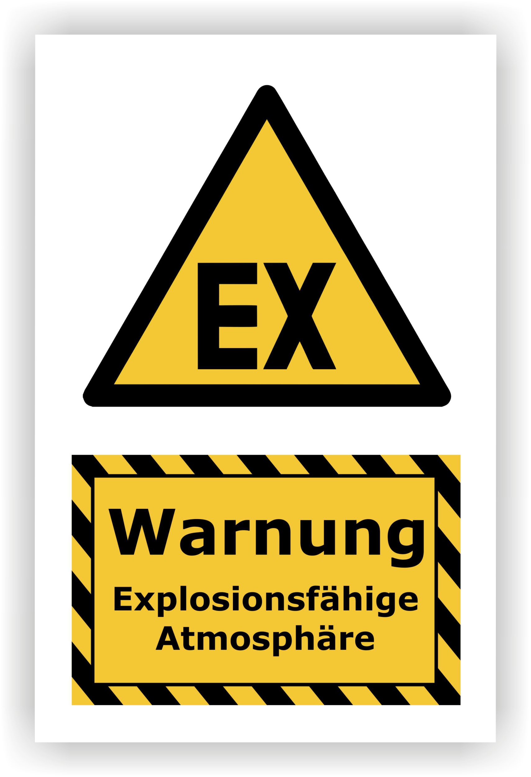 Kombi-Warnschild »Explosionsfähige Atmosphäre« — 13 × 20 cm