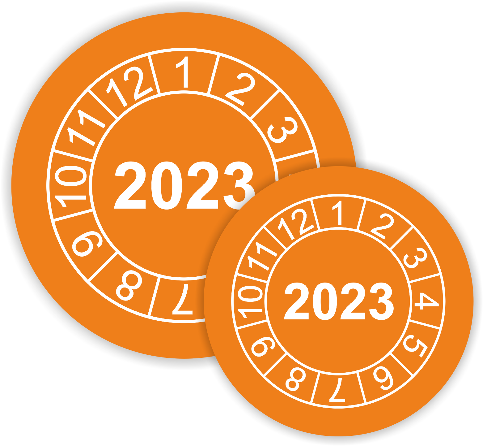 Prüfplaketten / Jahresplaketten "2023" als Aufkleber — 60 Stück — Ø 20 oder 30 mm 