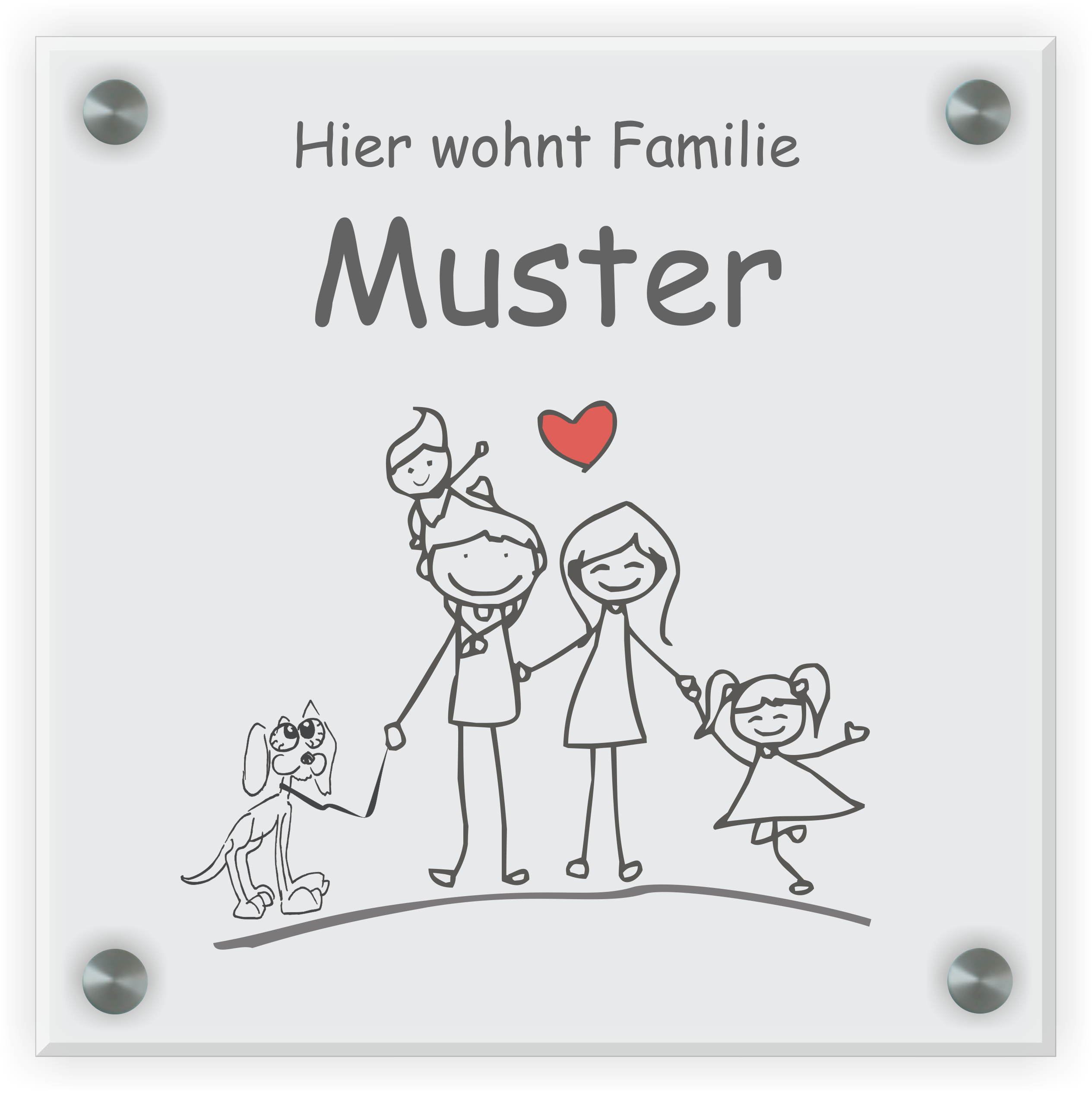 Familienschild Design 1 | 20 cm x 20 cm aus Acryl oder Glas