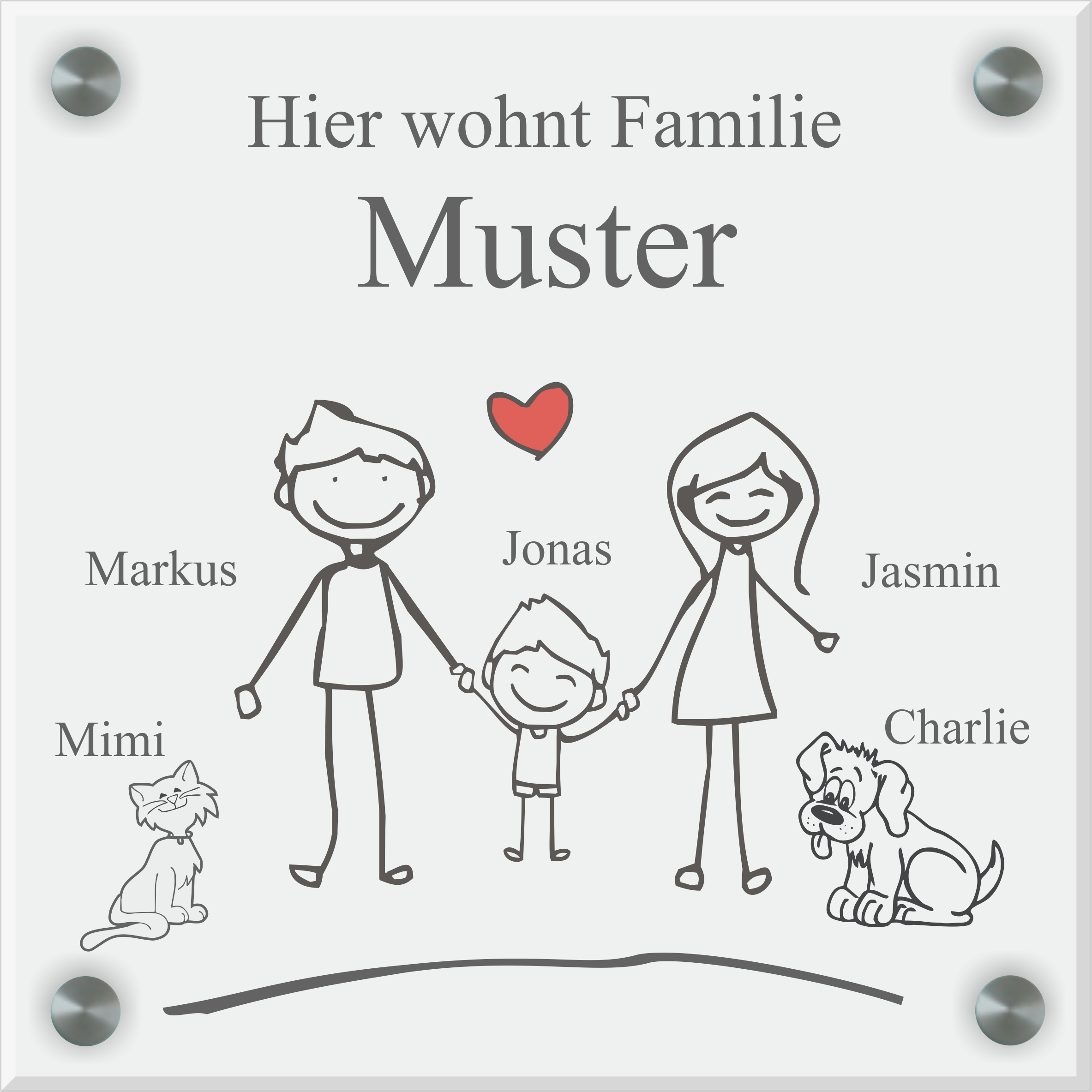 Familienschild Design 4 | 20 cm x 20 cm aus Acryl oder Glas 