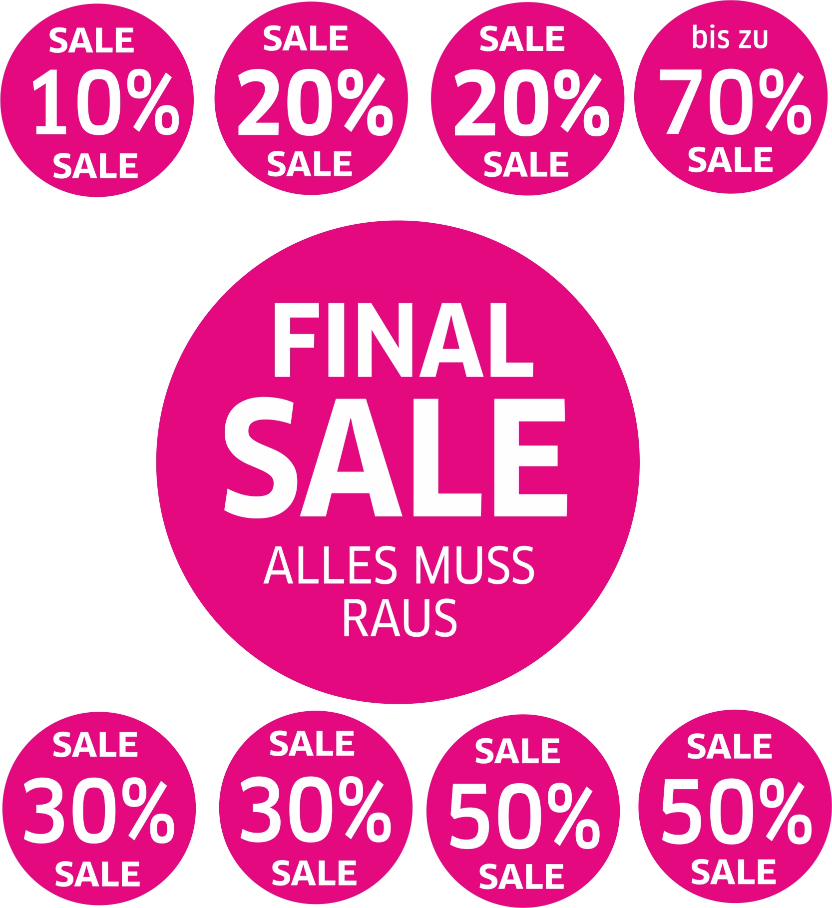 9x SALE Aufkleber Set, Farbe pink – Rabatt Sticker für Schaufenster | Final Sale & Reduziert | SSV WSV Ausverkauf Werbeaufkleber  