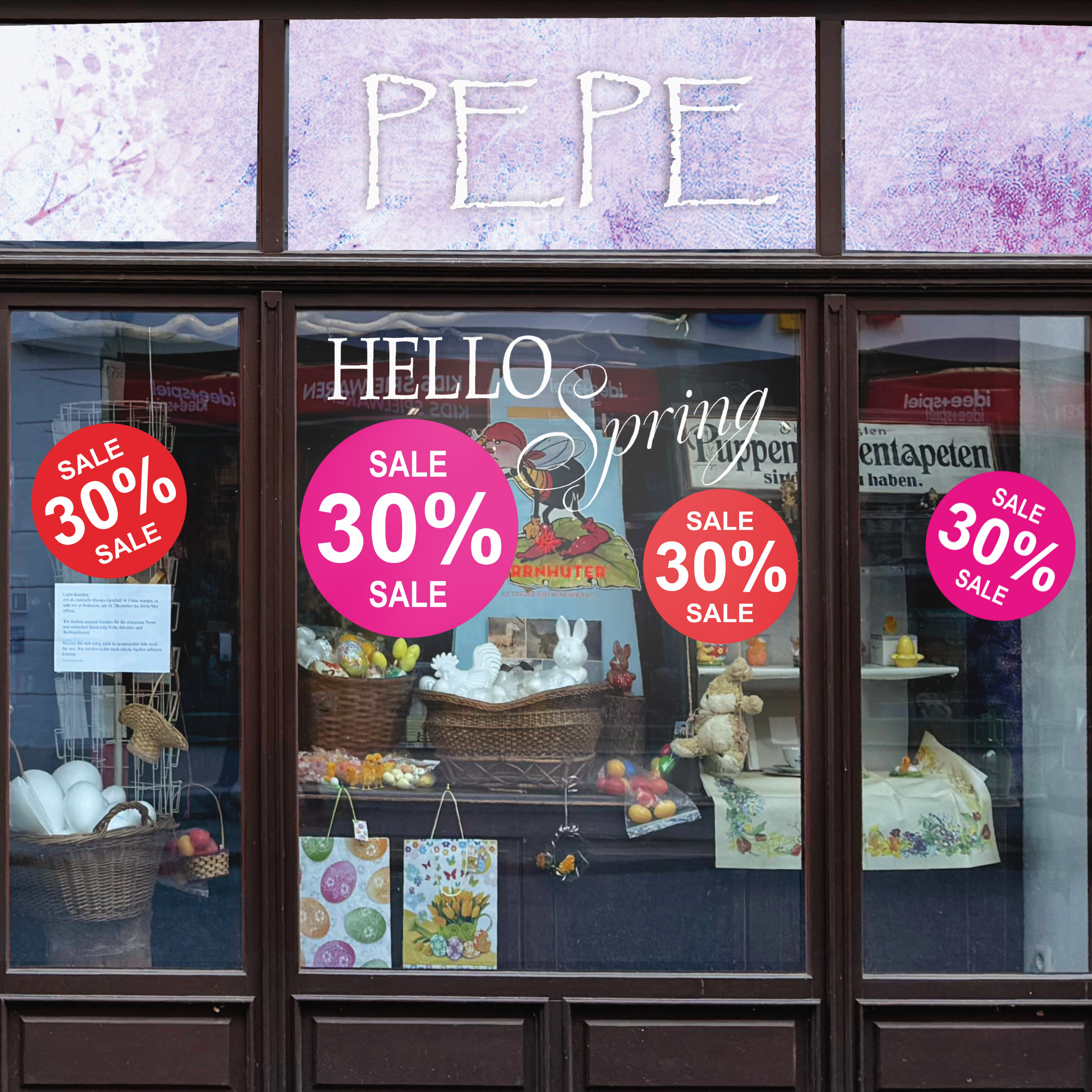 30% SALE Aufkleber Schaufenster Rabatt Ausverkauf Schlussverkauf SSV WSV % — Farbe: Pink-Weiß
