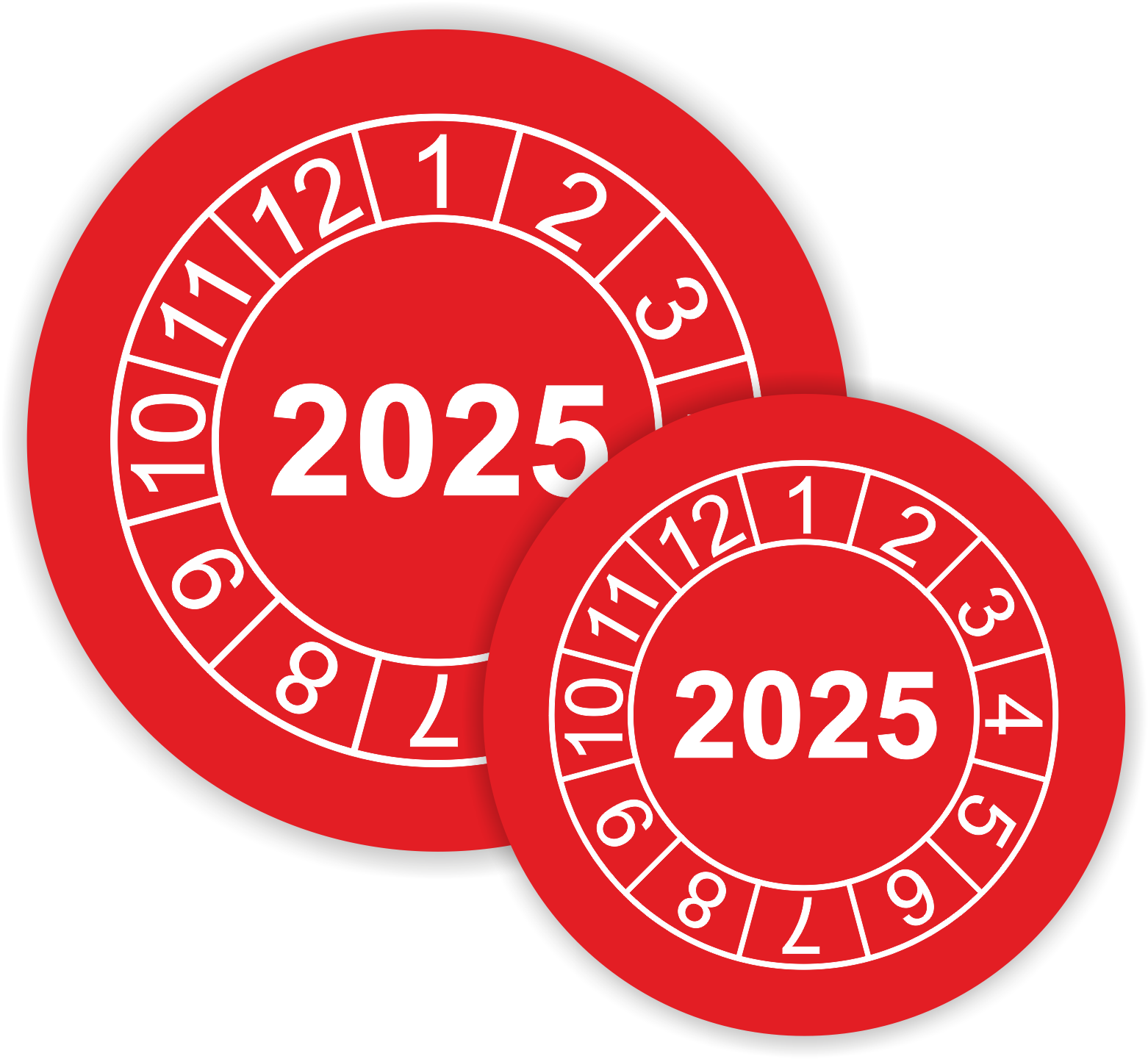 Prüfplaketten / Jahresplaketten "2025" als Aufkleber — 60 Stück — Ø 20 oder 30 mm 
