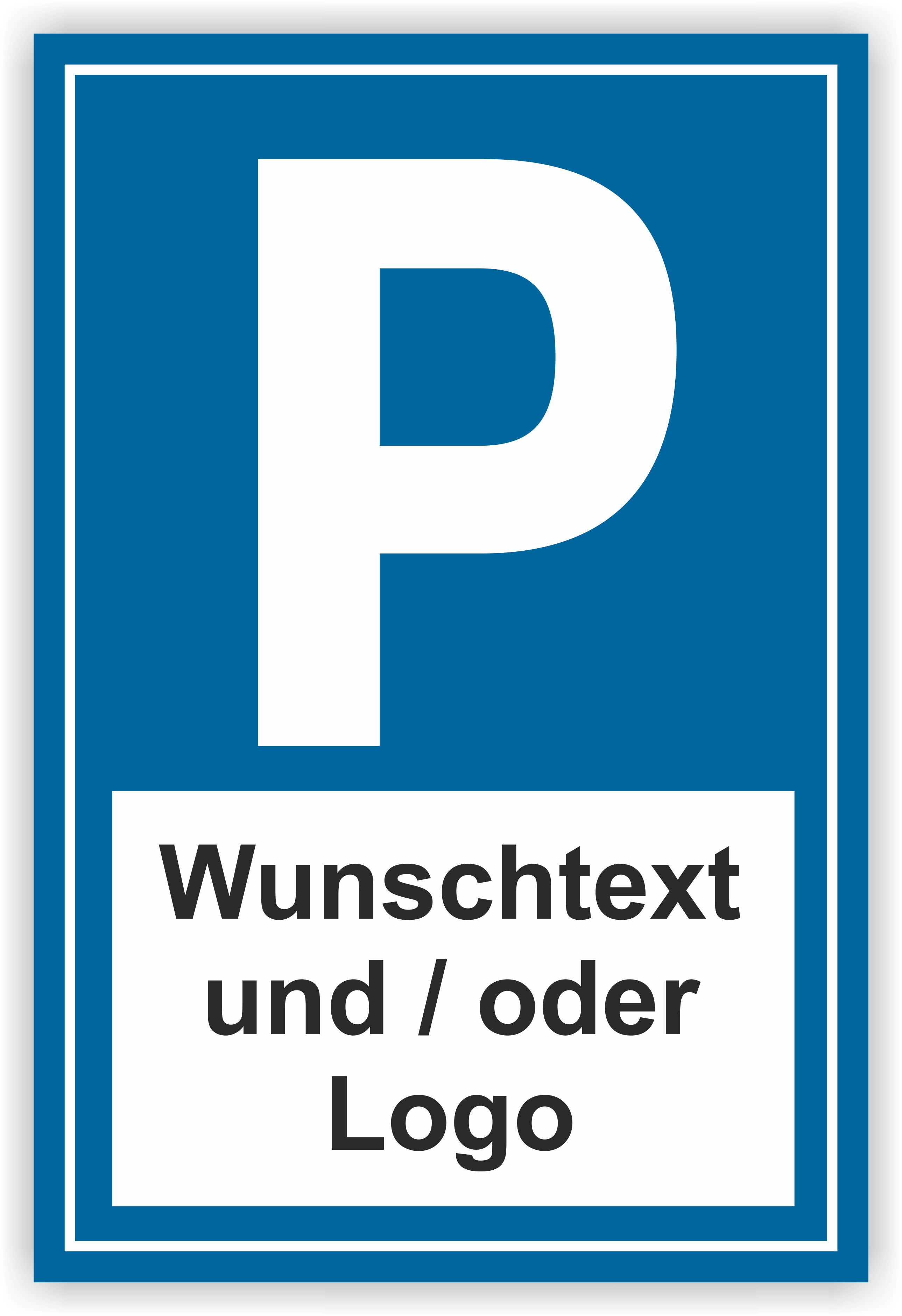 Parkplatzschild mit Wunschtext und Logo 30 x 20 cm | PVC oder Alu-Verbund  