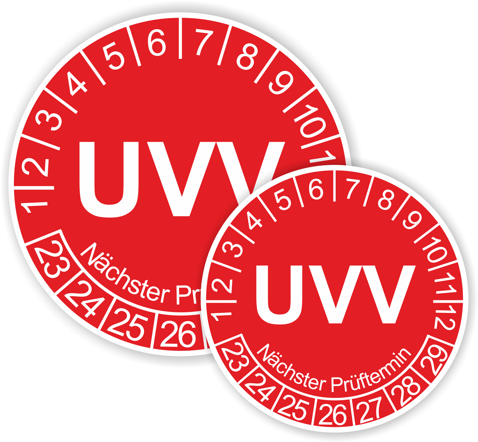 Prüfplaketten UVV als Aufkleber — 60 Stück — Ø 20 oder 30 mm — Farbe: Rot
