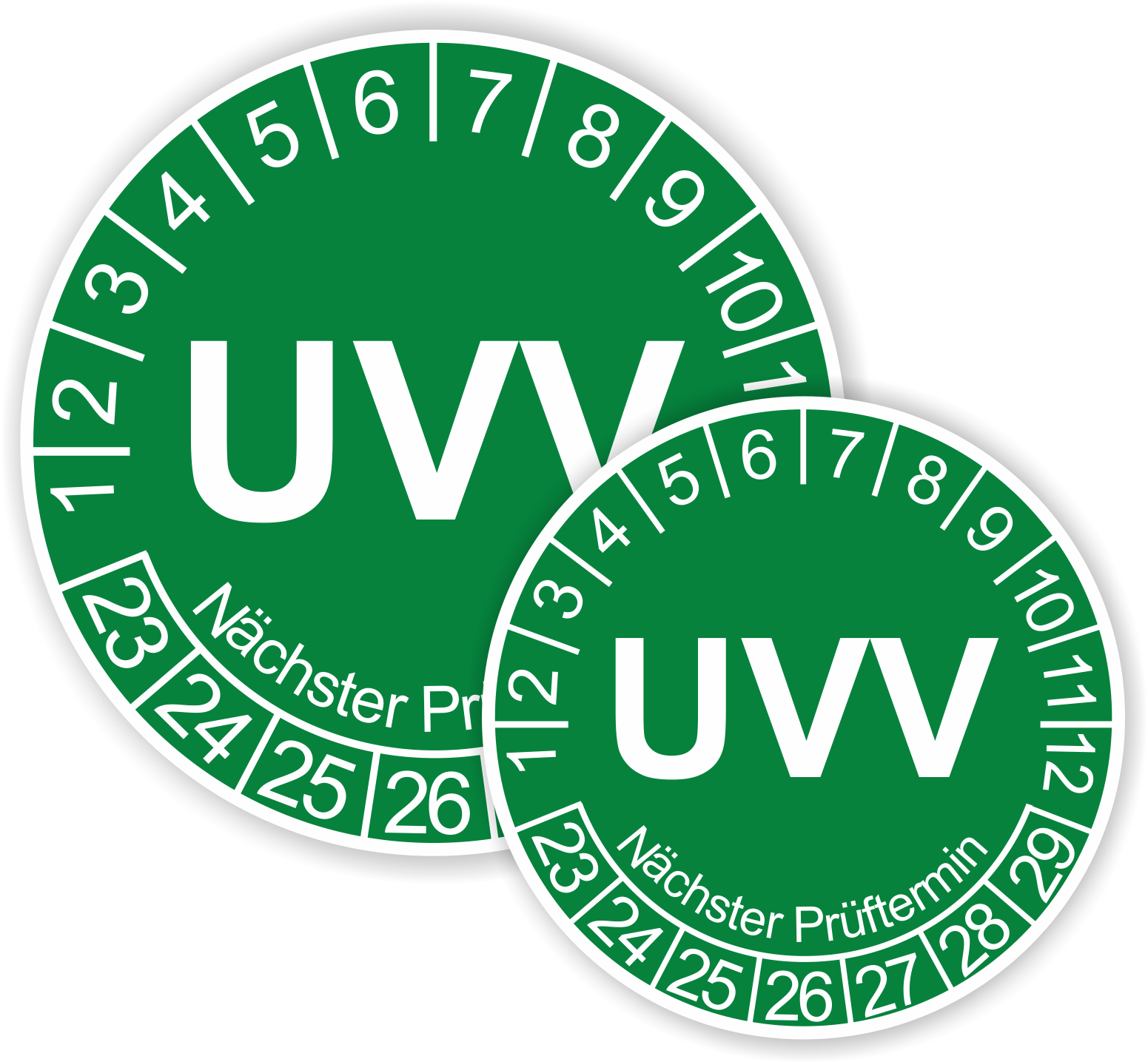 Prüfplaketten UVV als Aufkleber — 60 Stück — Ø 20 oder 30 mm — Farbe: Grün