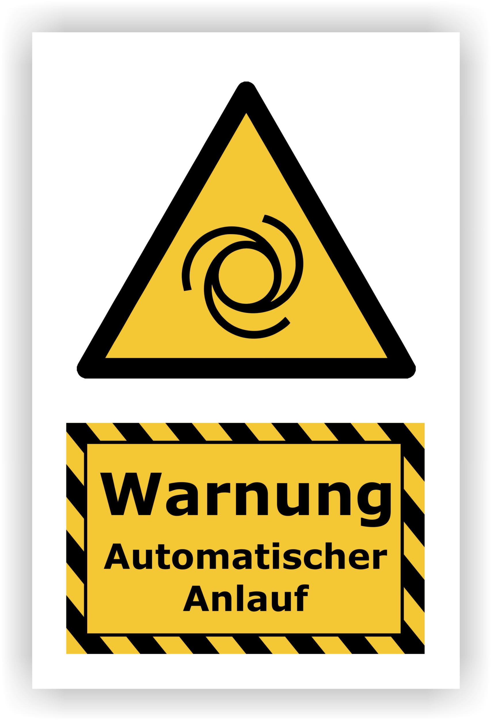 Kombi-Warnschild »Automatischer Anlauf« — 13 × 20 cm