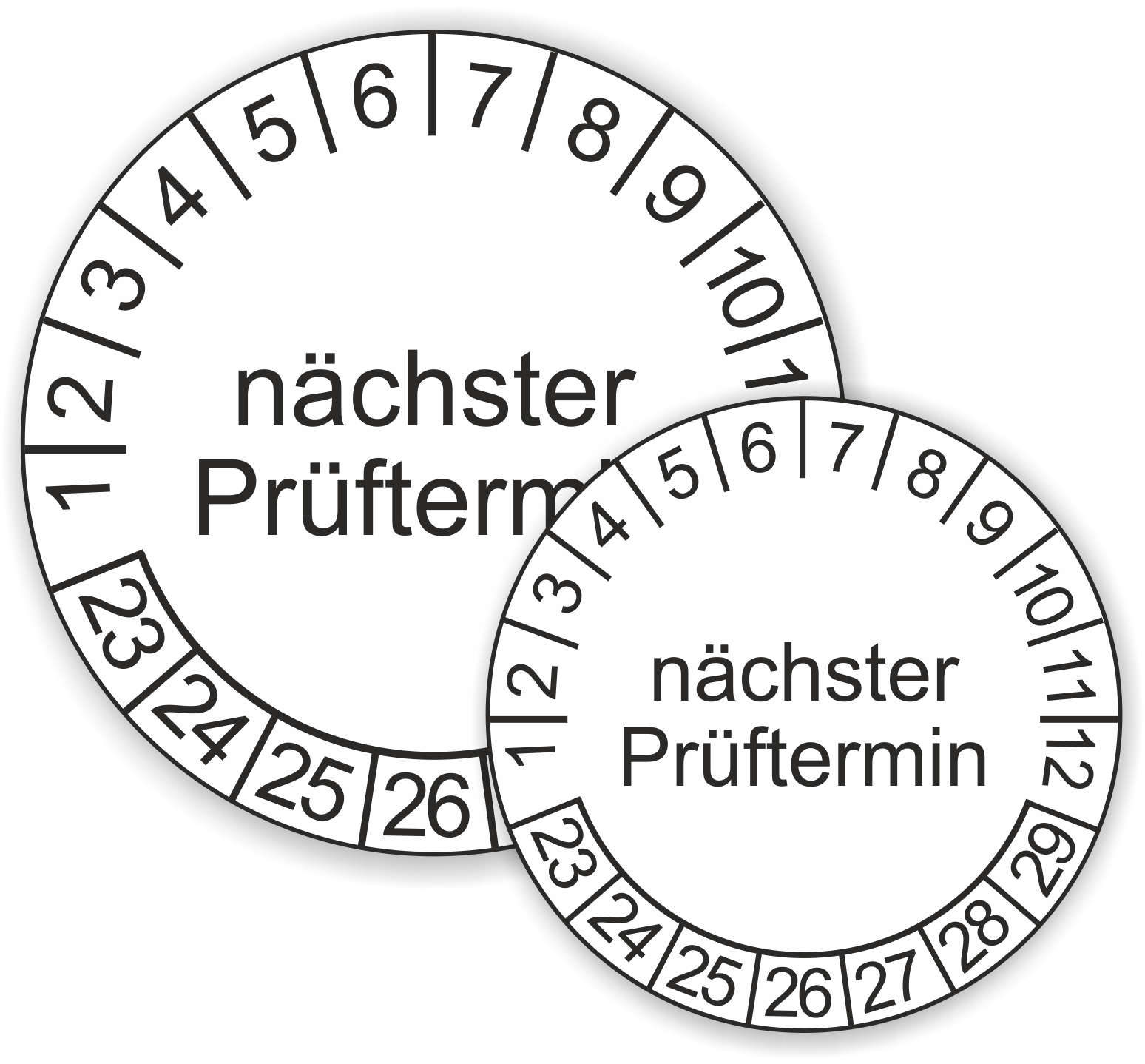 Prüfplaketten "Nächster Prüftermin" als Aufkleber — 60 Stück — Ø 20 oder 30 mm - weiß