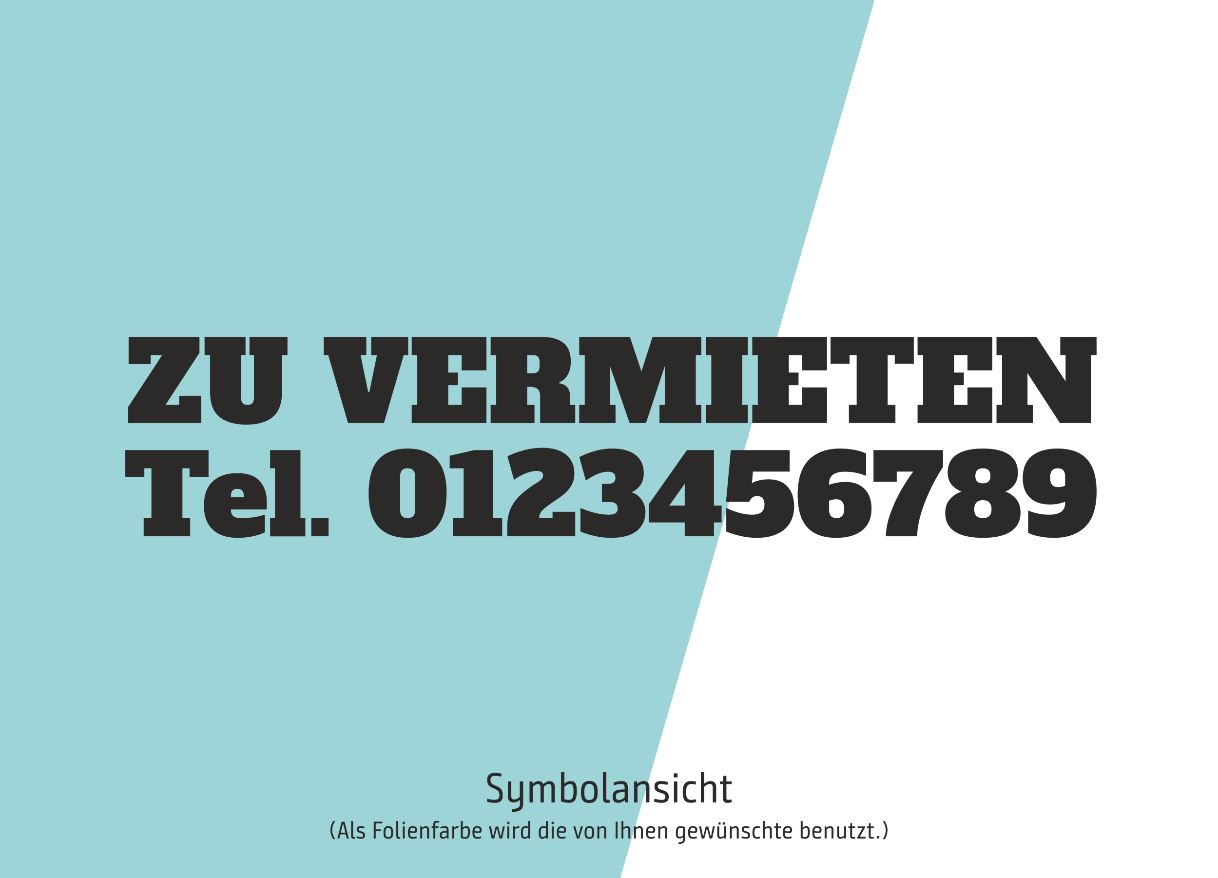 Aufkleber / Schriftzug „ZU VERMIETEN“ mit Telefonnummer — Schaufenster-Beschriftung